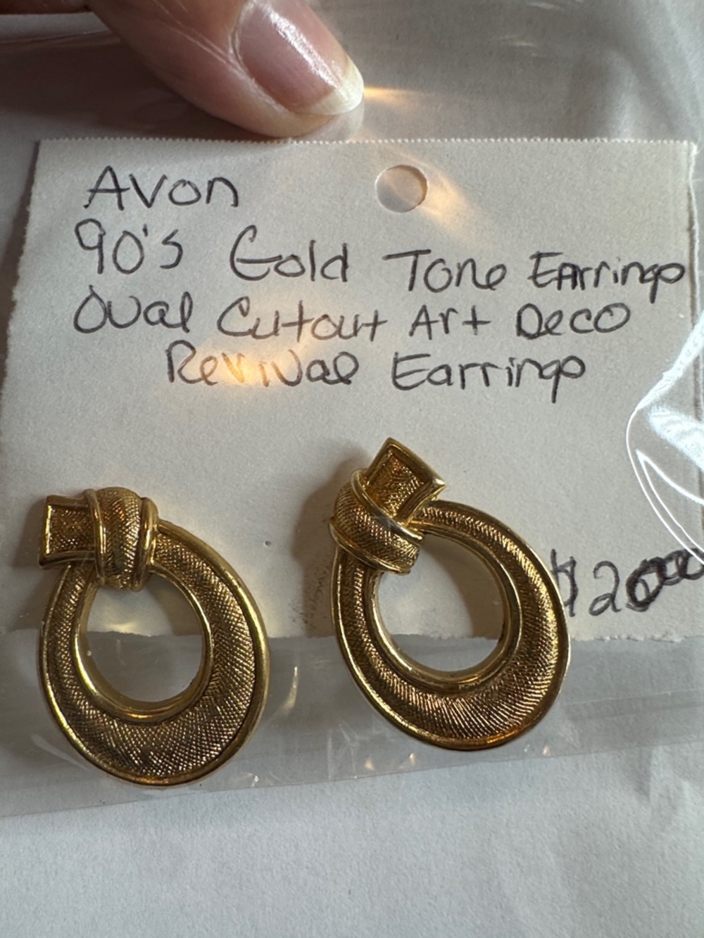 Avon Gold Tone oval art deco revival Textured Loop Knot Earrings